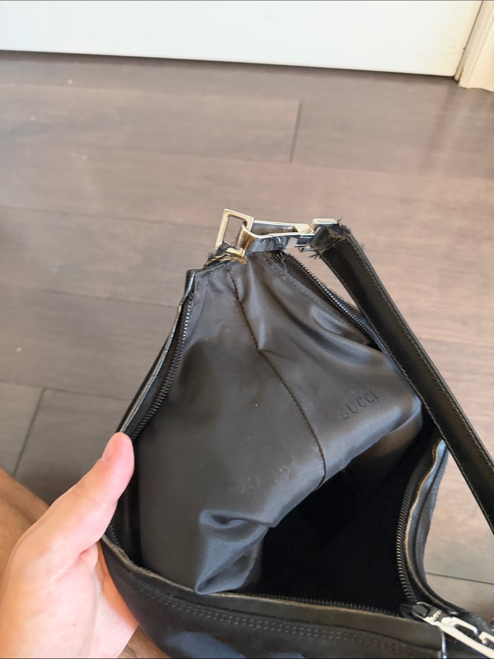 ‼️Gucci by Tom Ford Black Nylon Shoulder Bag with Silver-Tone Hardware - Picture 6 of 11